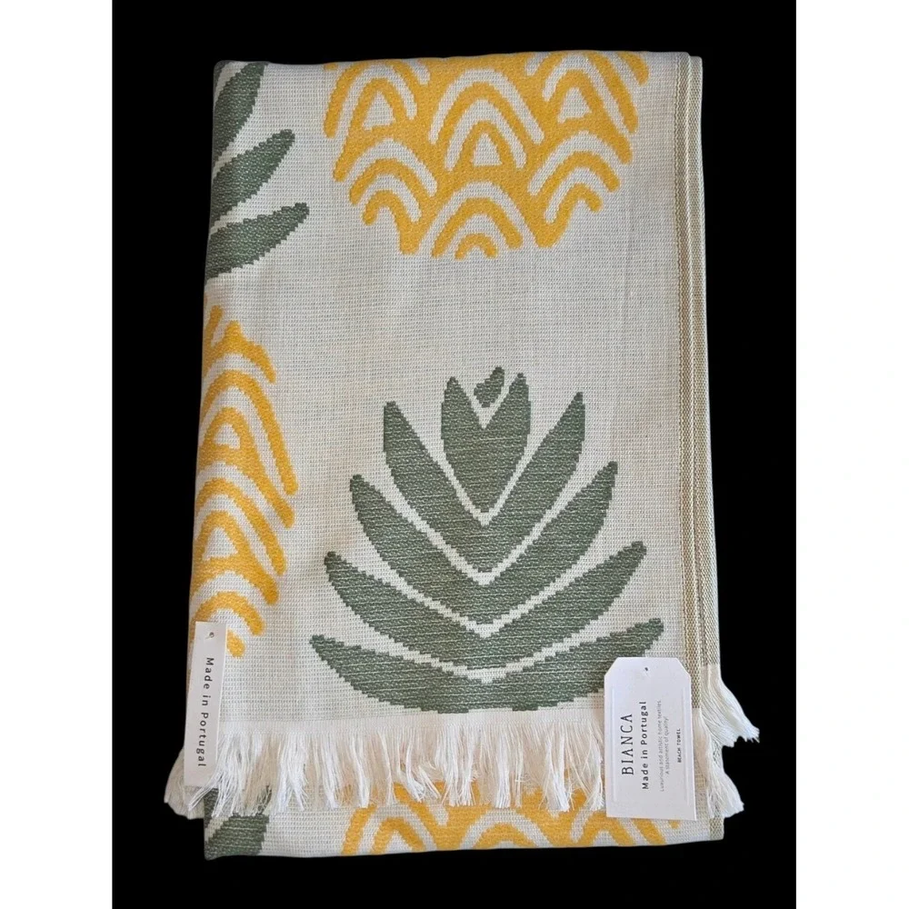 Bianca Pineapple Cotton Beach Towel Yellow Green Jacquard Weave Made in Portugal